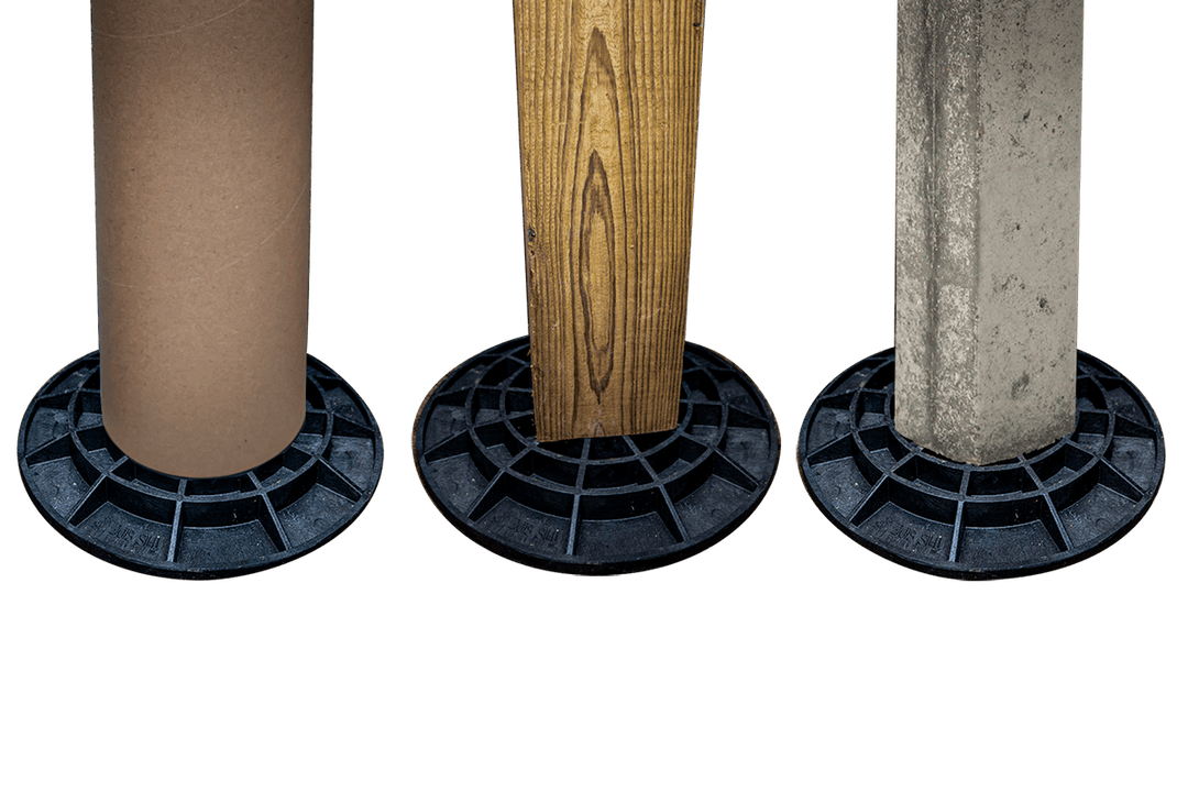 Shows footing used with a sonotube,, treated timber, and concrete column