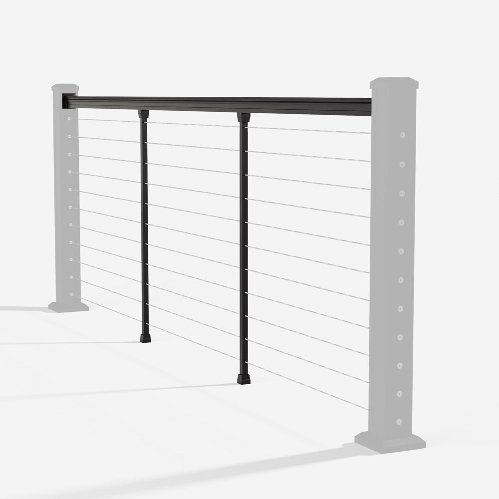 Keylink American Series Horizontal Cable Top Rail Kit in matte black — kit components (ghosted)