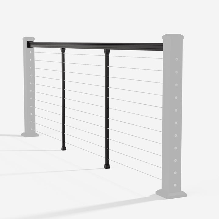Keylink American Series Horizontal Cable Top Rail Kit in matte black — kit components (ghosted)