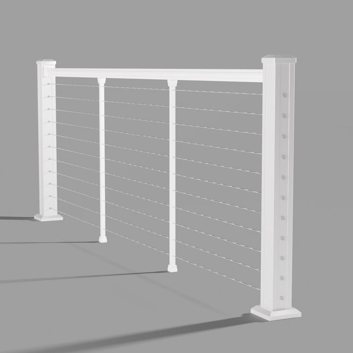 Keylink American Series Horizontal Cable Top Rail Kit in matte white — kit components (ghosted)
