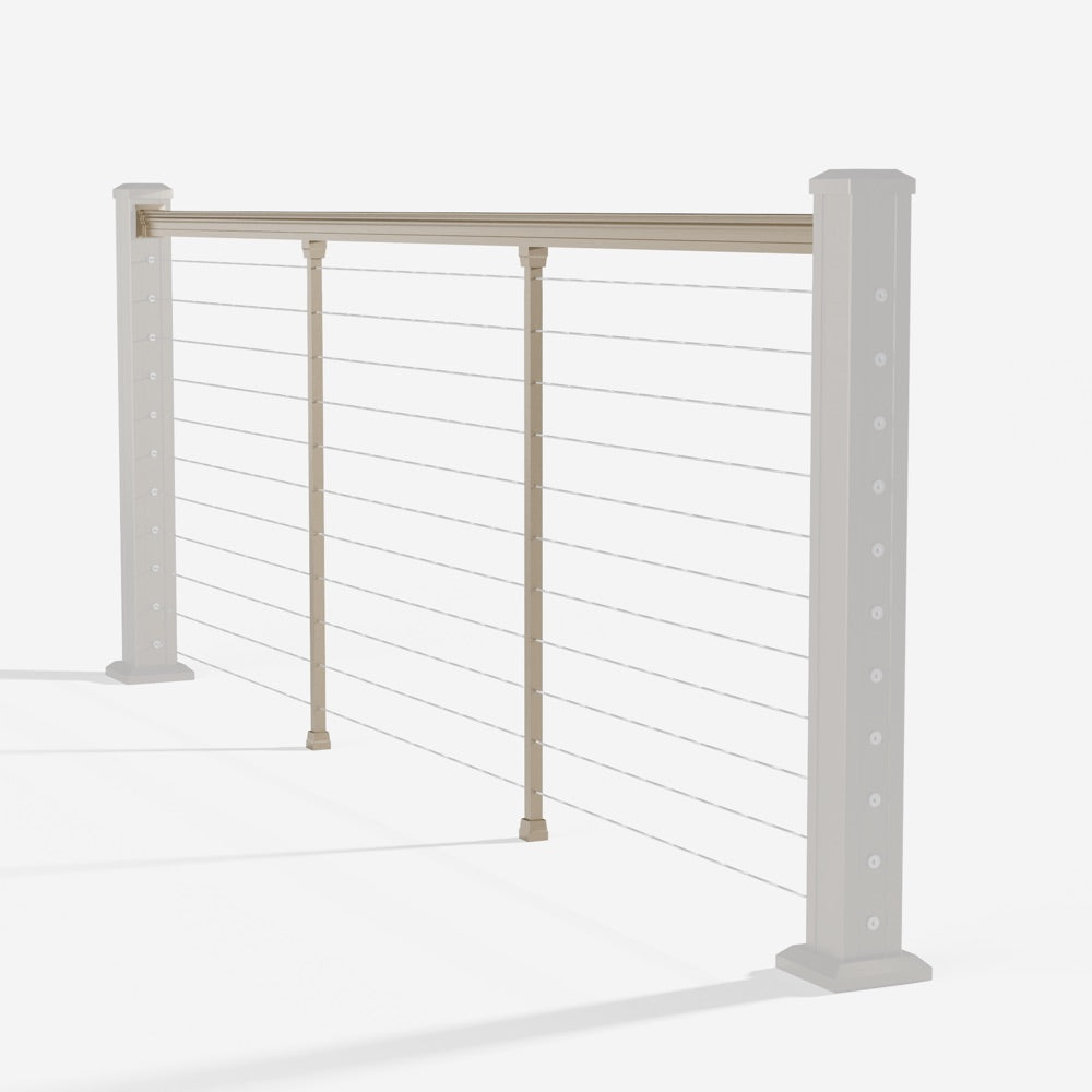 Keylink American Series Horizontal Cable Top Rail Kit in satin driftwood — kit components (ghosted)