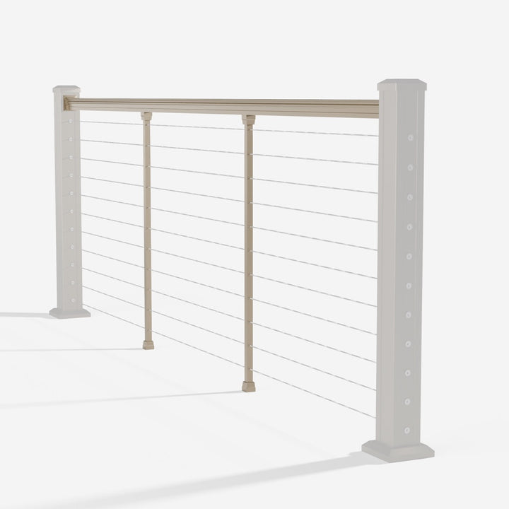 Keylink American Series Horizontal Cable Top Rail Kit in satin driftwood — kit components (ghosted)