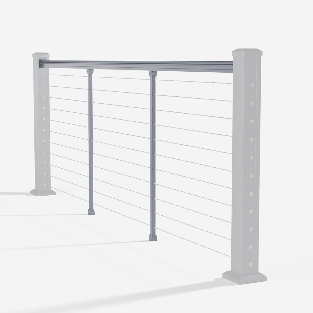 Keylink American Series Horizontal Cable Top Rail Kit in satin storm — kit components (ghosted)