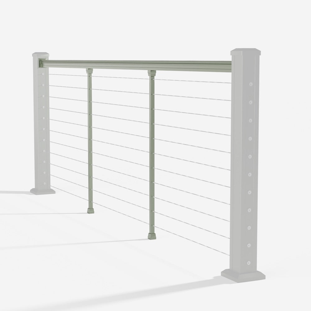 Keylink American Series Horizontal Cable Top Rail Kit in satin willow — kit components (ghosted)