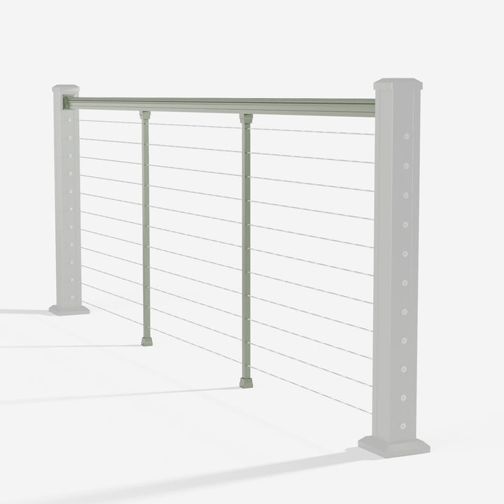 Keylink American Series Horizontal Cable Top Rail Kit in satin willow — kit components (ghosted)