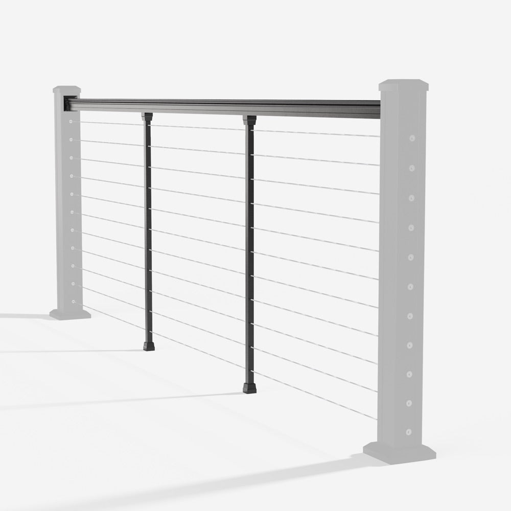 Keylink American Series Horizontal Cable Top Rail Kit in textured black — kit components (ghosted)