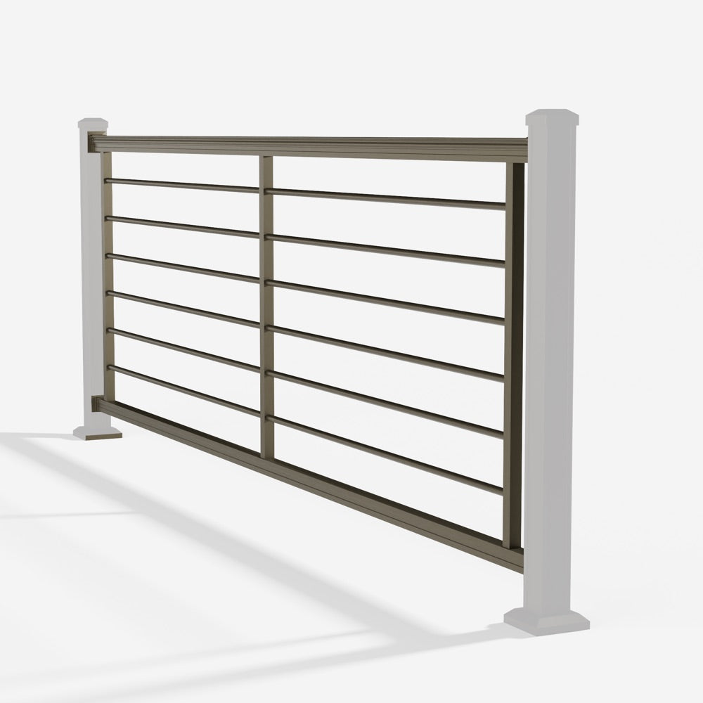 Keylink American Series Horizontal Aluminum Rod Railing in oil rubbed bronze — kit components (ghosted)
