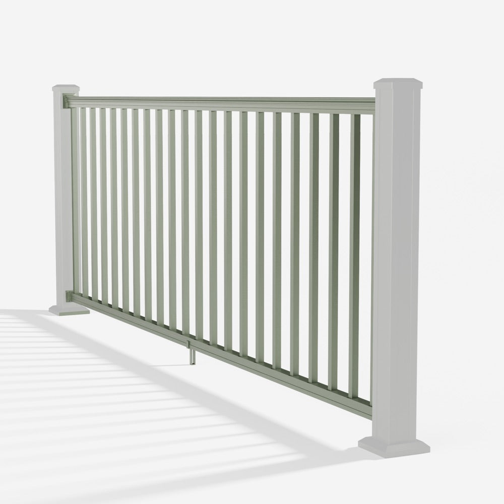 Keylink American Series Aluminum Railing Kit in satin willow — kit components (ghosted)