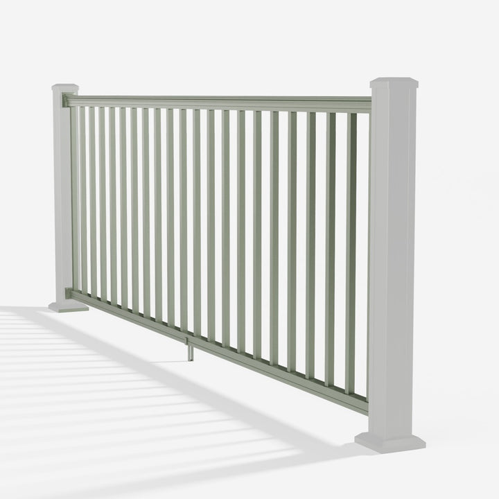 Keylink American Series Aluminum Railing Kit in satin willow — kit components (ghosted)