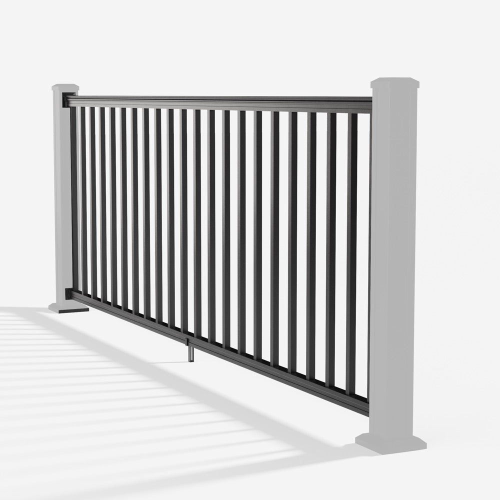 Keylink American Series Aluminum Railing Kit in textured black — kit components (ghosted)