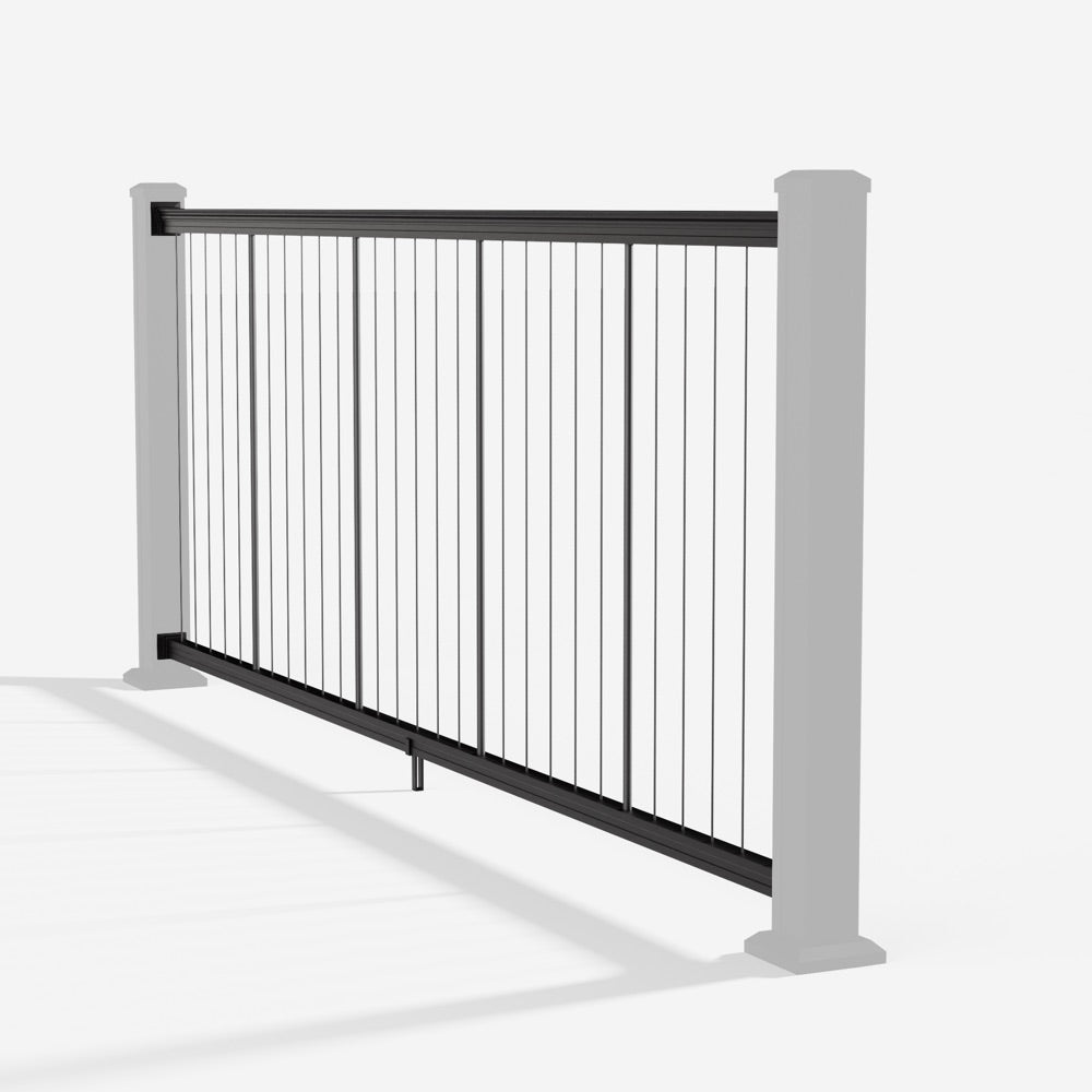 Keylink American Series Vertical Cable Railing System (Black Cable Infill) in matte black — kit components (ghosted)