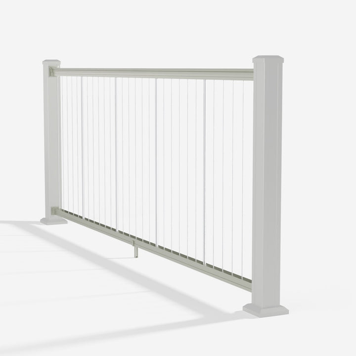 Keylink American Series Vertical Cable Railing Kit in satin smoke — kit components (ghosted)