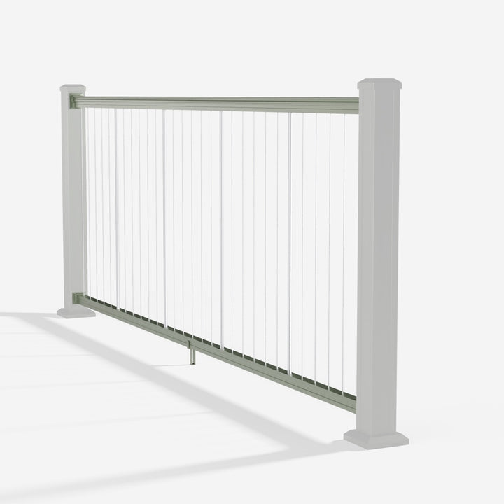 Keylink American Series Vertical Cable Railing Kit in satin willow — kit components (ghosted)