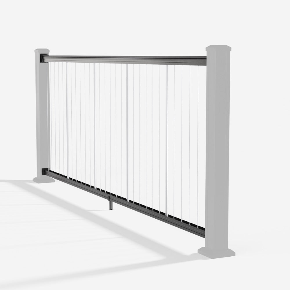 Keylink American Series Vertical Cable Railing Kit in textured black — kit components (ghosted)