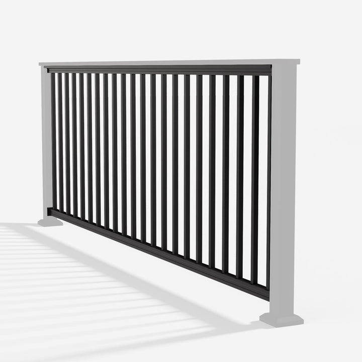 Keylink Chesapeake Series Square Baluster Railing in matte black — kit components (ghosted)