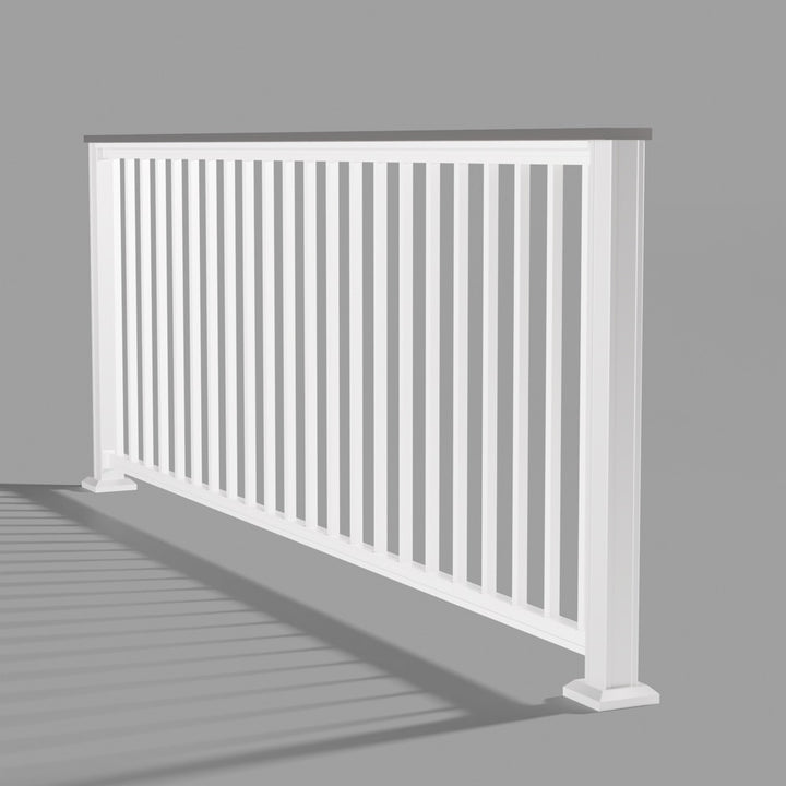 Keylink Chesapeake Series Square Baluster Railing in matte white — kit components (ghosted)