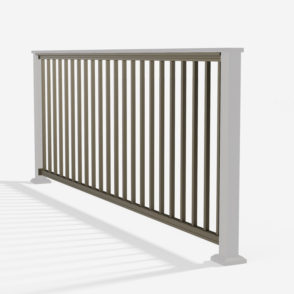Keylink Chesapeake Series Square Baluster Railing in oil rubbed bronze — kit components (ghosted)
