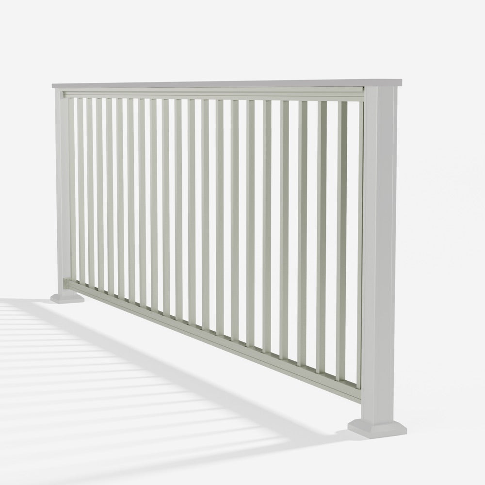 Keylink Chesapeake Series Square Baluster Railing in satin smoke — kit components (ghosted)
