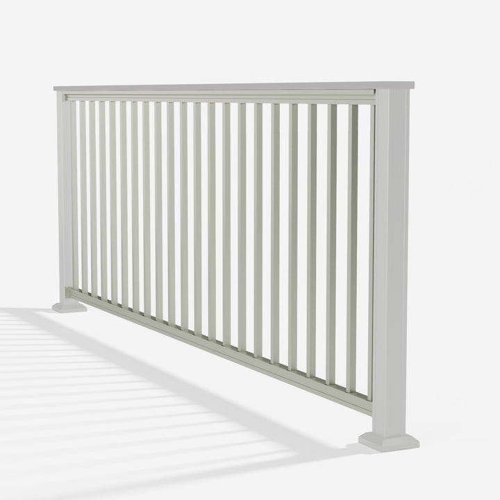 Keylink Chesapeake Series Square Baluster Railing in satin smoke — kit components (ghosted)