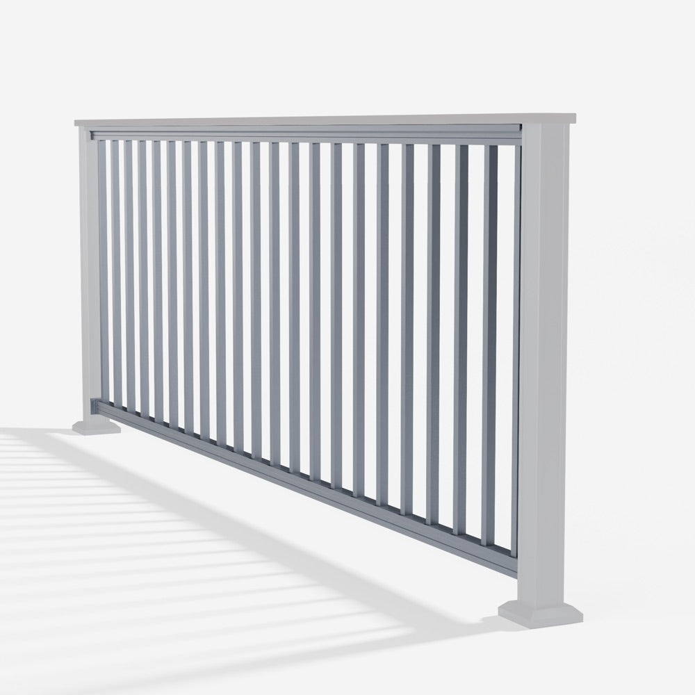 Keylink Chesapeake Series Square Baluster Railing in satin storm — kit components (ghosted)