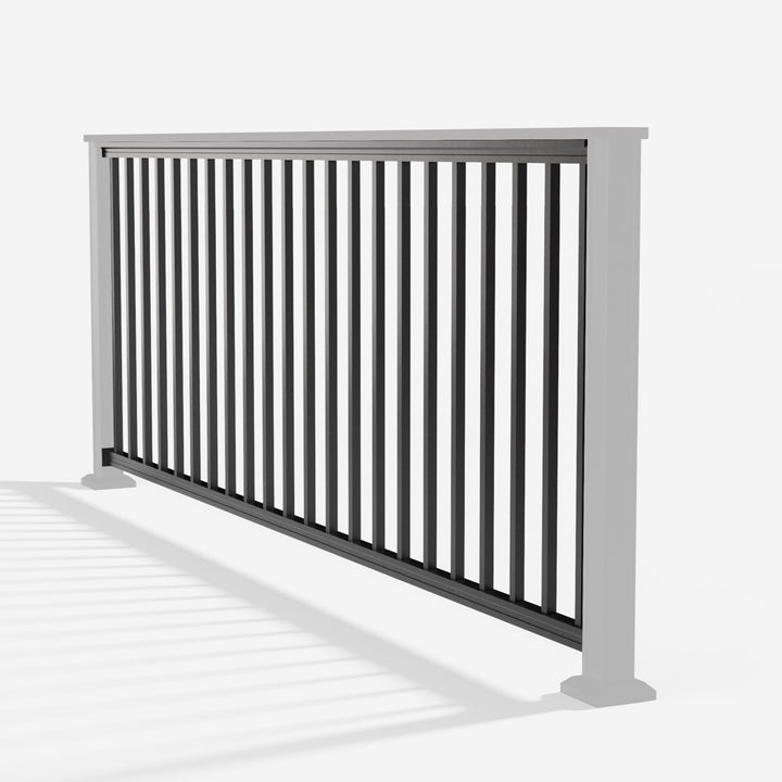 Keylink Chesapeake Series Square Baluster Railing in textured black — kit components (ghosted)