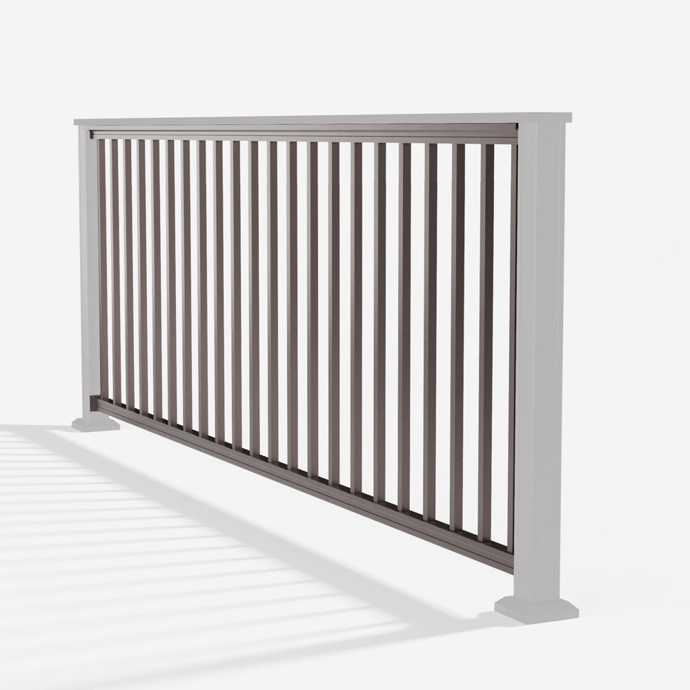 Keylink Chesapeake Series Square Baluster Railing in textured bronze — kit components (ghosted)