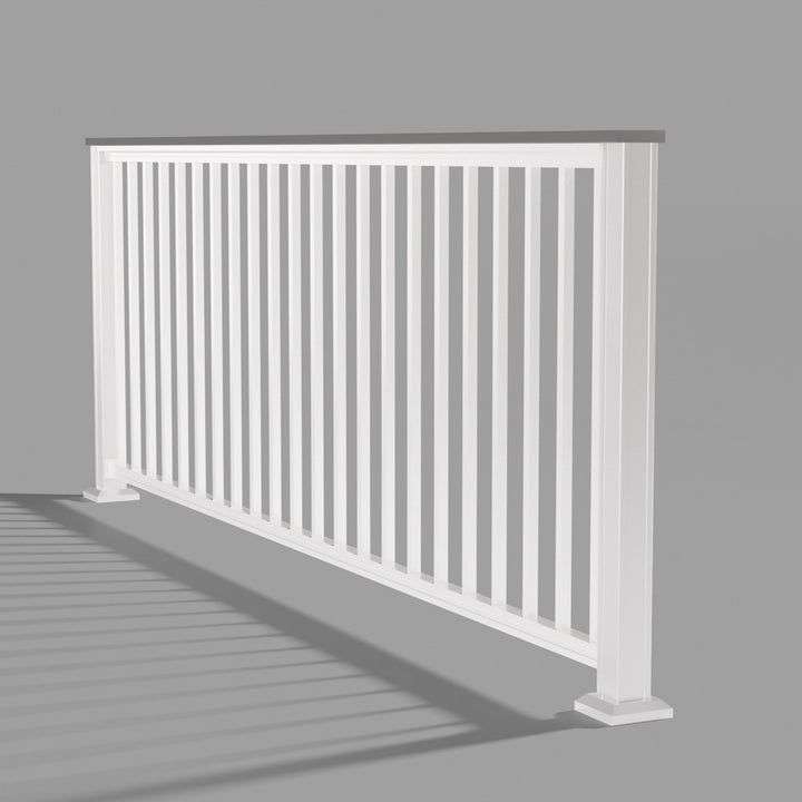 Keylink Chesapeake Series Square Baluster Railing in textured white — kit components (ghosted)