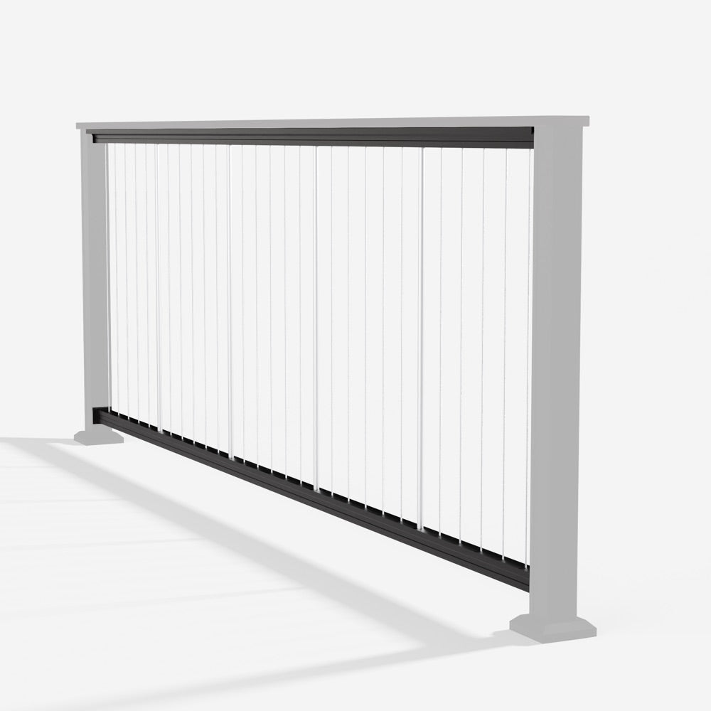 Keylink Chesapeake Series Vertical Cable Drink Railing in matte black — kit components (ghosted)