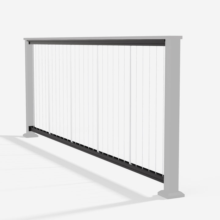 Keylink Chesapeake Series Vertical Cable Drink Railing in matte black — kit components (ghosted)