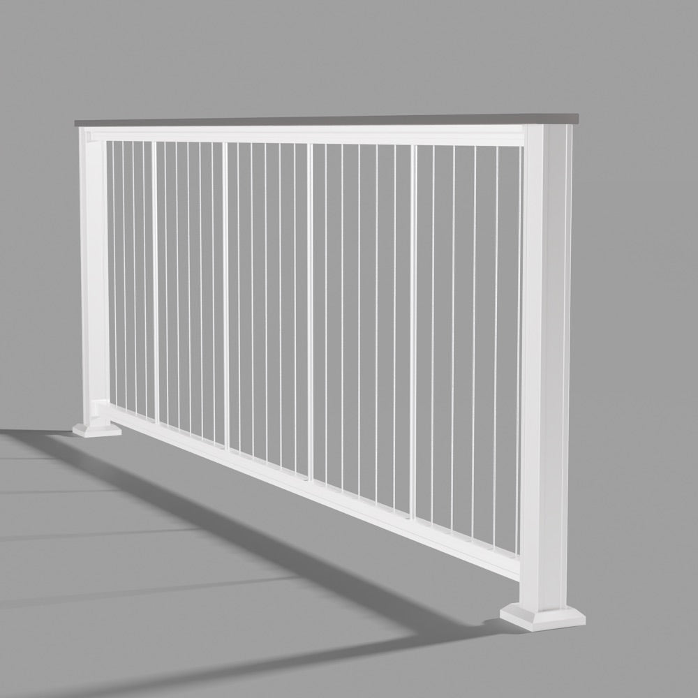Keylink Chesapeake Series Vertical Cable Drink Railing in matte white — kit components (ghosted)