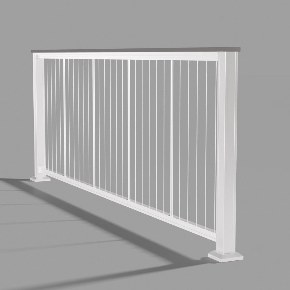 Keylink Chesapeake Series Vertical Cable Drink Railing in textured white — kit components (ghosted)