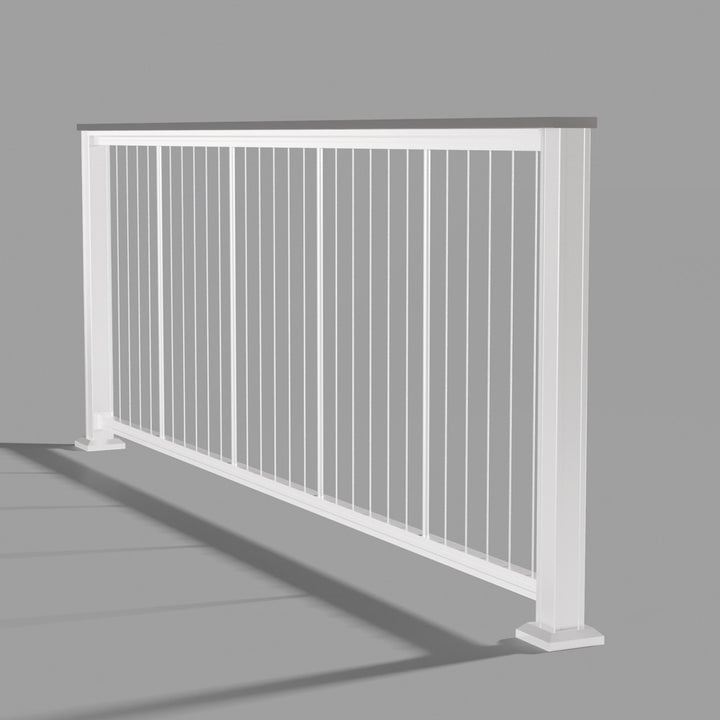 Keylink Chesapeake Series Vertical Cable Drink Railing in textured white — kit components (ghosted)