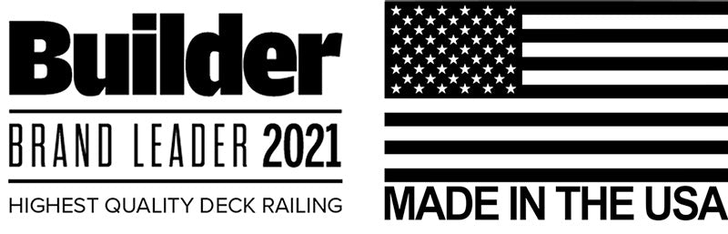 Banner represendting Key-Link's award for Builder Brand Highest Quality Decking and a flag with the words 'Made in the USA.'