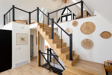 Key-Link horizontal cable used for interior railing in an a-frame home