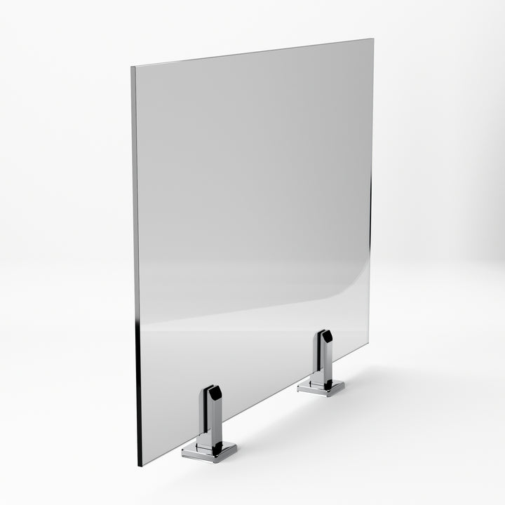 IG Railing frameless glass panel on two stainless spigots, three-quarter view