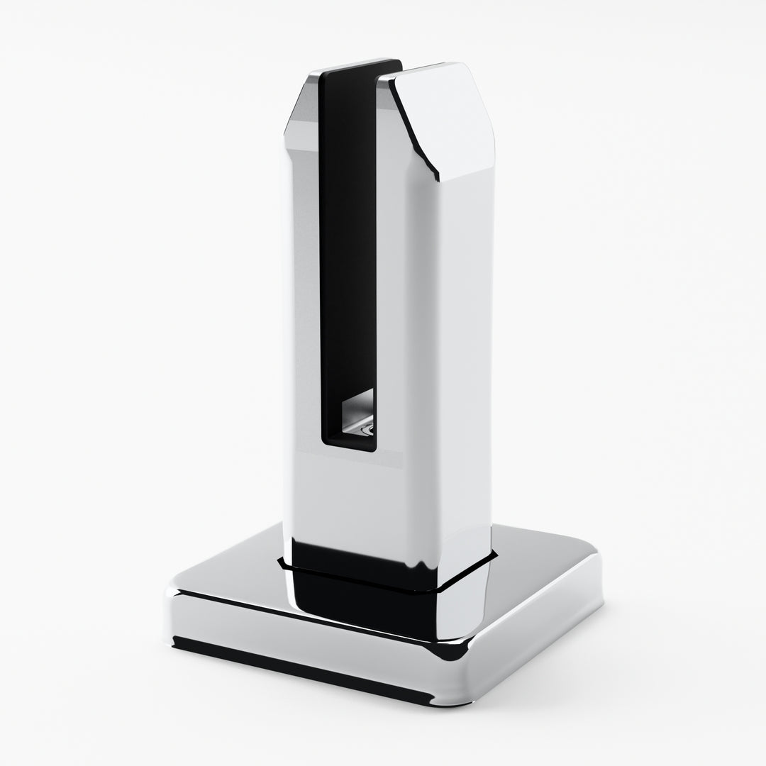 IG Railing glass spigot in polished stainless steel, three-quarter view