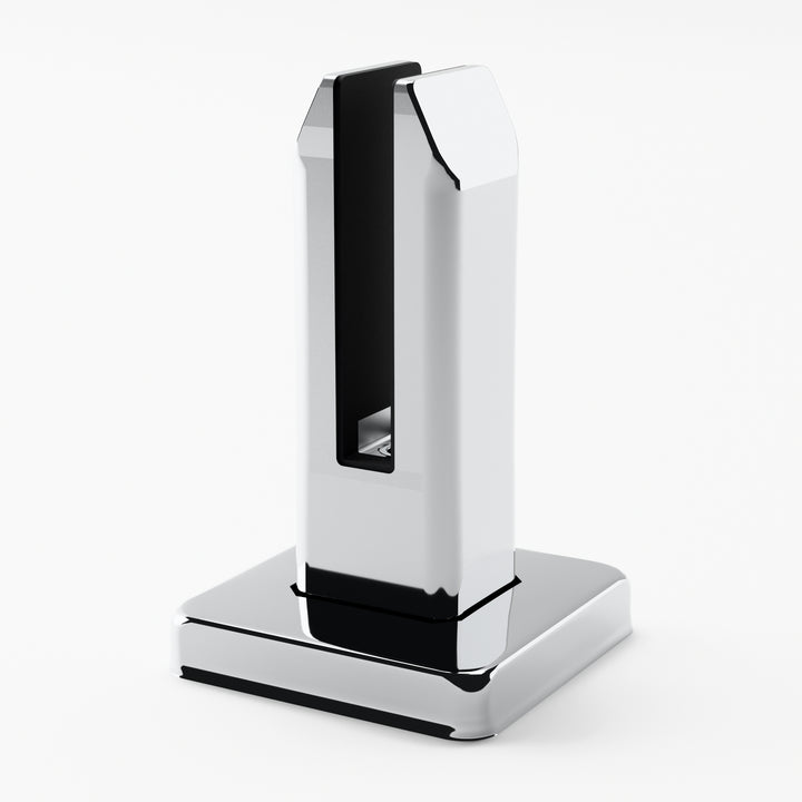 IG Railing glass spigot in polished stainless steel, three-quarter view