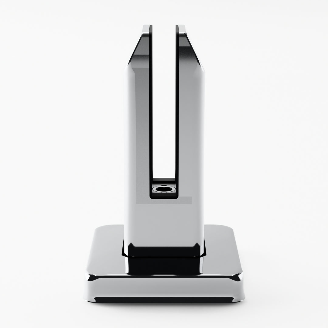 IG Railing glass spigot in polished stainless steel, front view