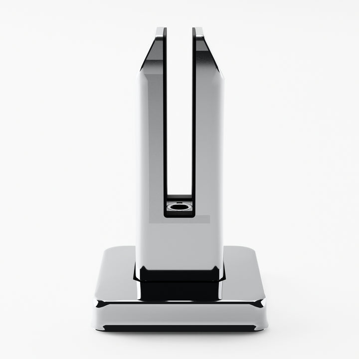IG Railing glass spigot in polished stainless steel, front view