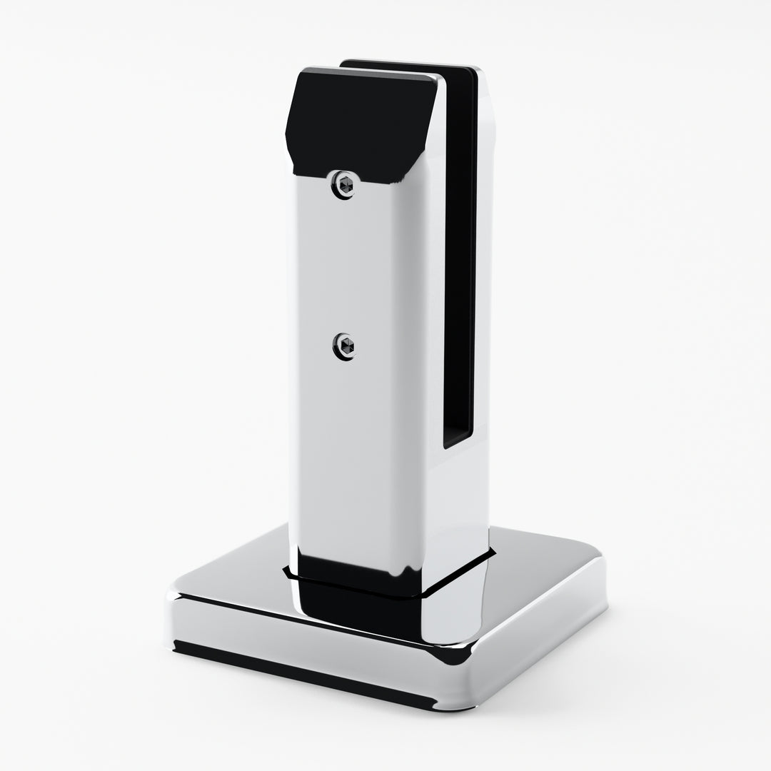 IG Railing glass spigot in polished stainless steel, side three-quarter view
