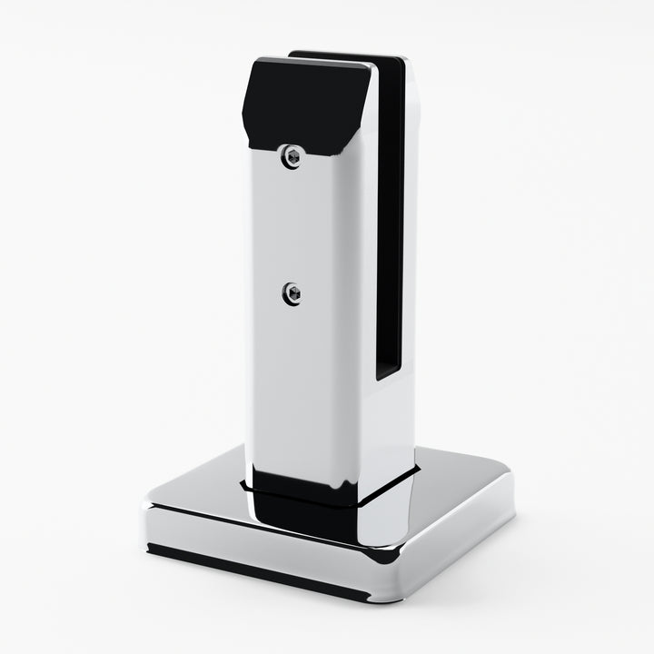 IG Railing glass spigot in polished stainless steel, side three-quarter view