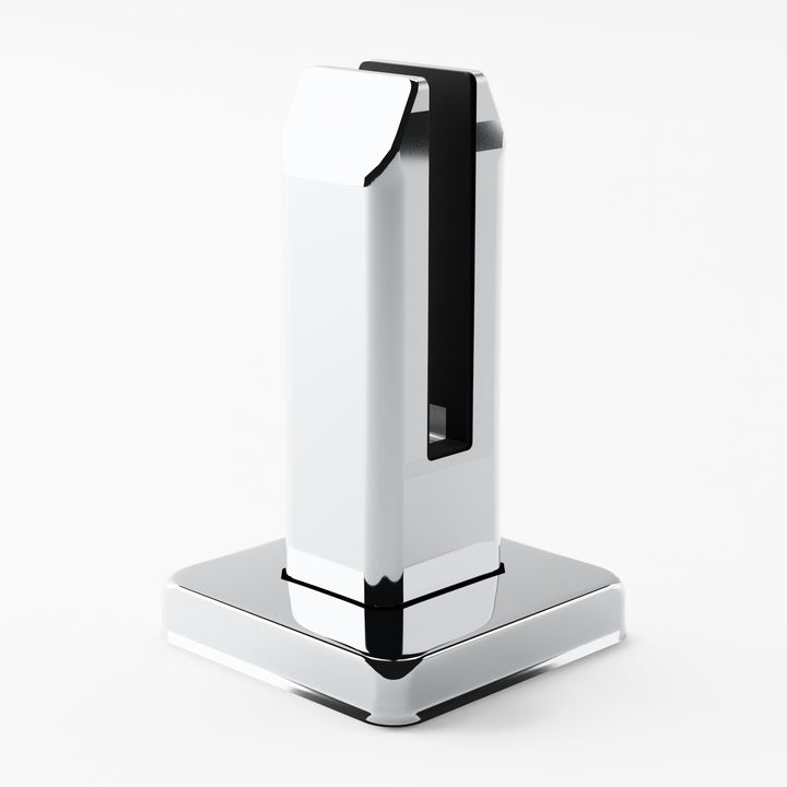 IG Railing glass spigot in polished stainless steel, rear three-quarter view