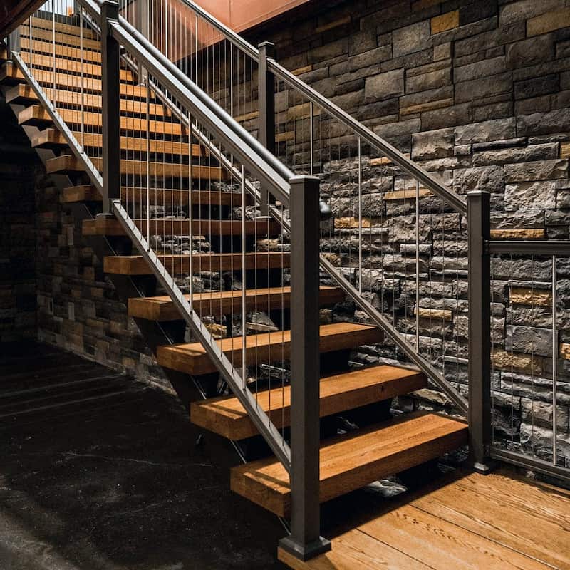 Keylink American Series Vertical Cable Railing Kit in textured black 6' stair section