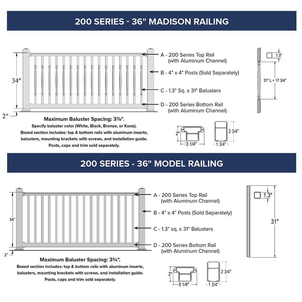 Superior Outdoor Products Vinyl Railing 200 Series 36" Vinyl Railing Kit | Superior Outdoor Products
